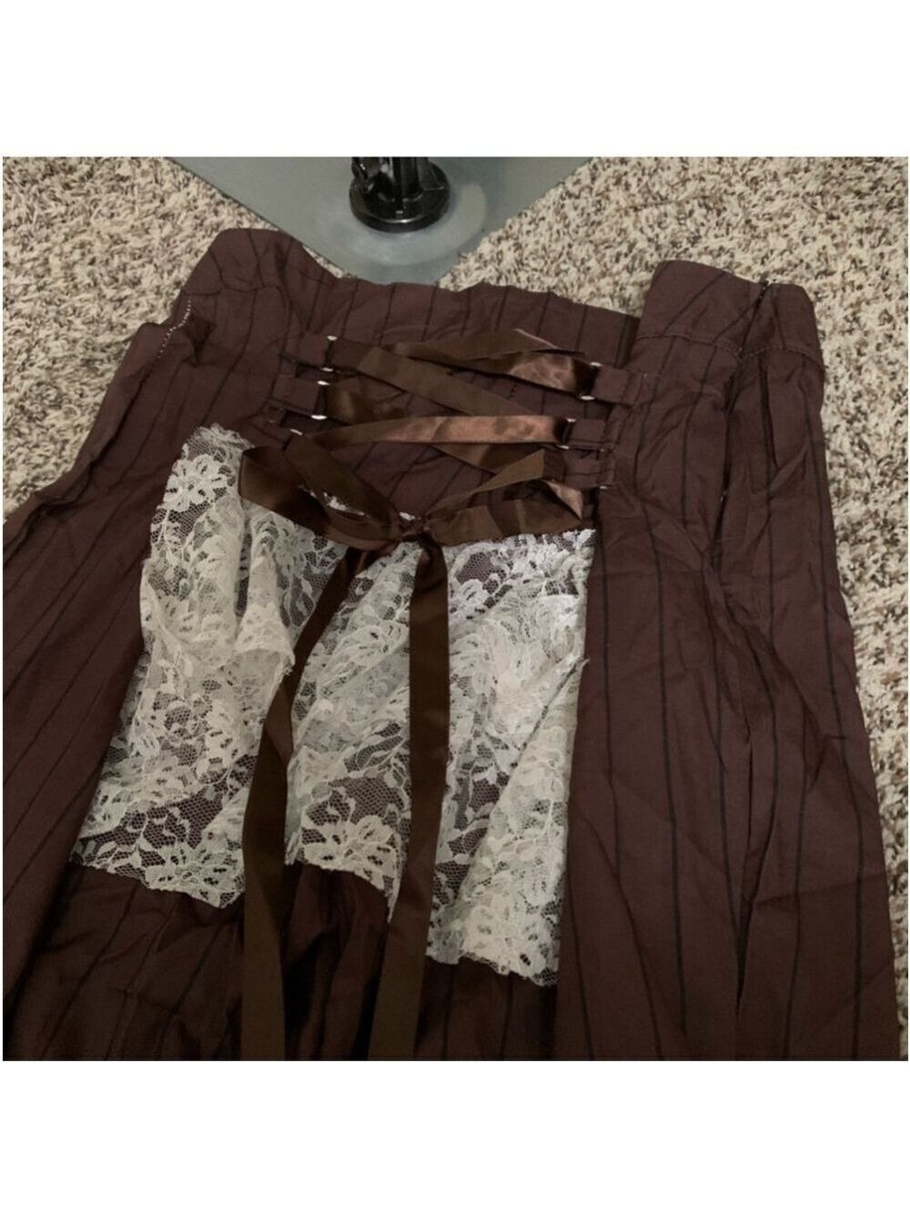 Brown Pin Stripe Lace Trim Corset Ribbon Steampunk Pants - Picture 14 of 16